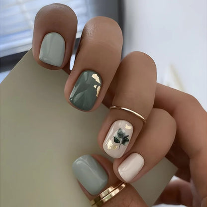 24Pcs Short Retro Flower Design Nails Art Manicure Pink False Nails Wearable Square Fake Nails Press on Full Cover Nail Tips