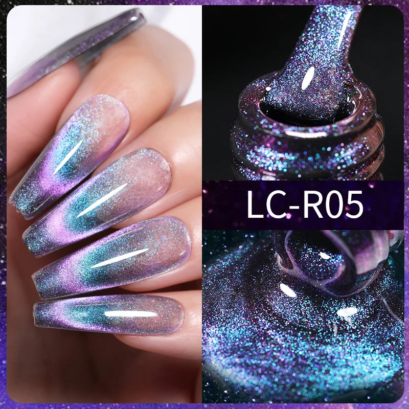 LILYCUTE 9D Rainbow Glitter Cat Magnetic Nail Gel Polish  Snowlight Semi Permanent Soak Off Sparkling Nail Varnish