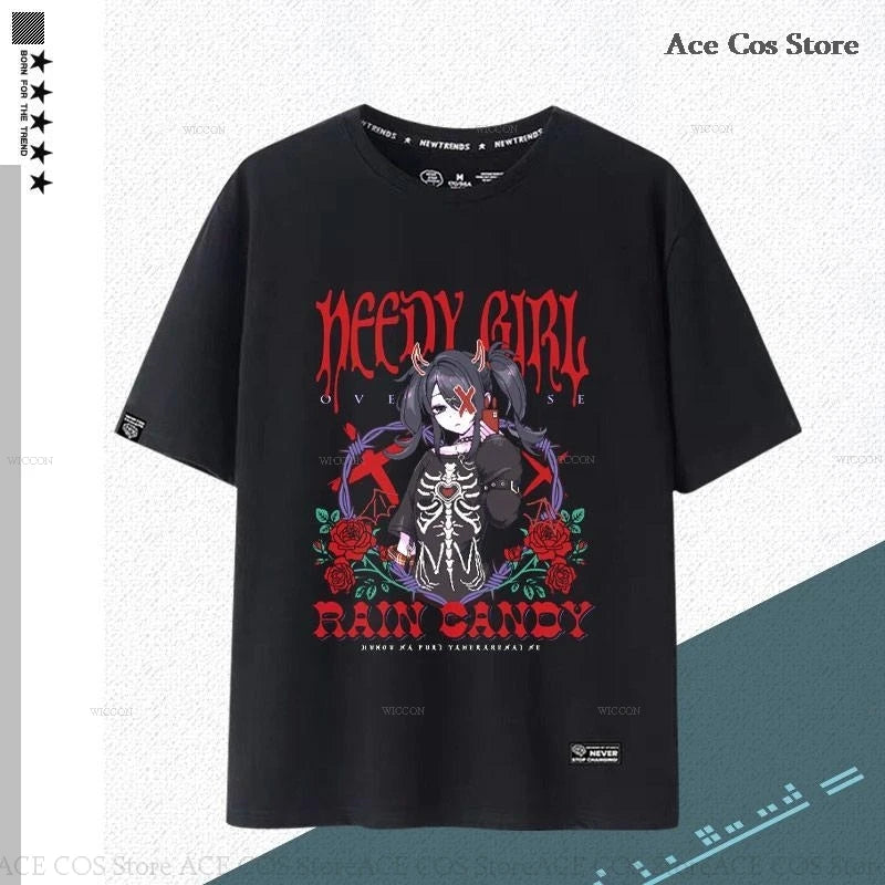 NEEDY GIRL OVERDOSE Kangel Rain Black T-shirt Jirai Kei Graphic Ita Tee Unisex Outfit Top Short Sleeve Kawaii Doujin Clothes