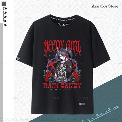 NEEDY GIRL OVERDOSE Kangel Rain Black T-shirt Jirai Kei Graphic Ita Tee Unisex Outfit Top Short Sleeve Kawaii Doujin Clothes