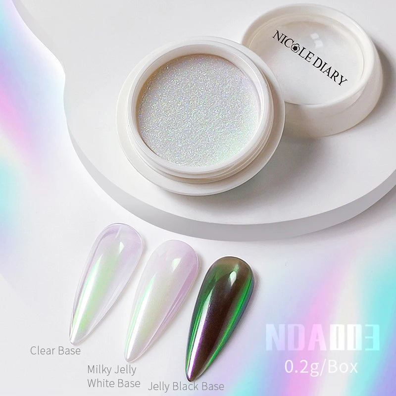 NICOLE DIARY Aurora Nail Powder Chrome Pigment Pearl Metallic Rubbing Dust Chameleon Effect Nail Art Glitter Manicure Decoration