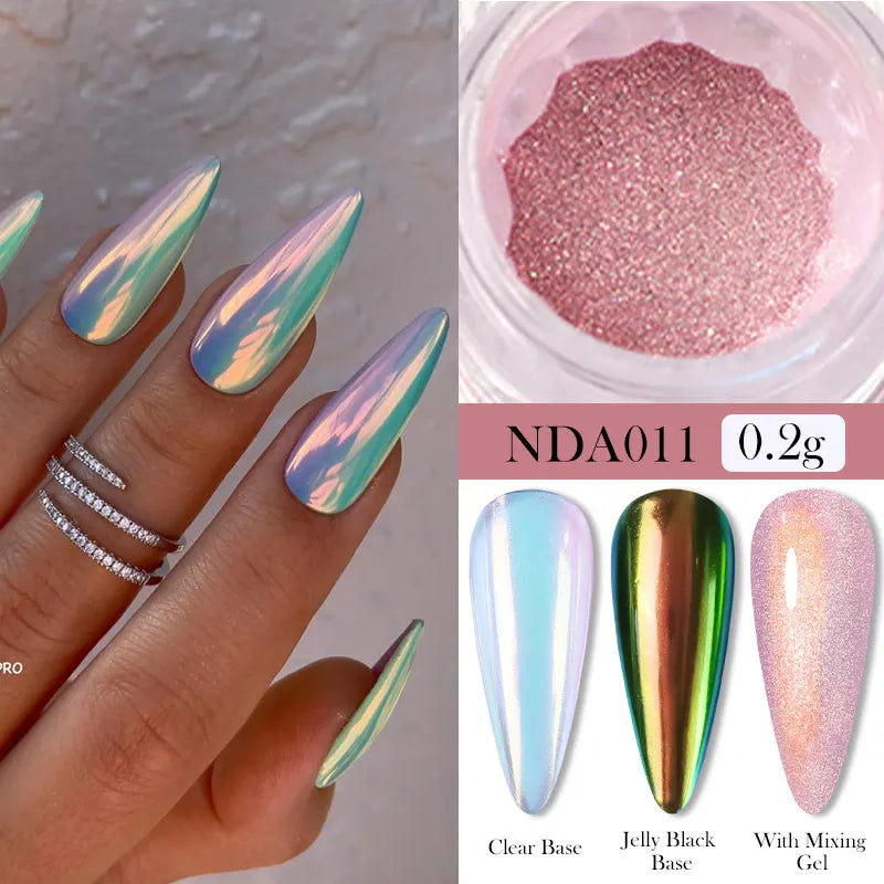 NICOLE DIARY Aurora Nail Powder Chrome Pigment Pearl Metallic Rubbing Dust Chameleon Effect Nail Art Glitter Manicure Decoration