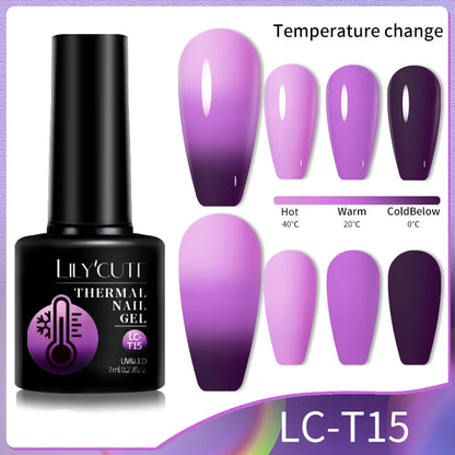 LILYCUTE Thermal Gel Nail Polish 3-layers Color Changing Effect Gel Varnishes All For Manicure Long Lasting Nails Art UV Gel