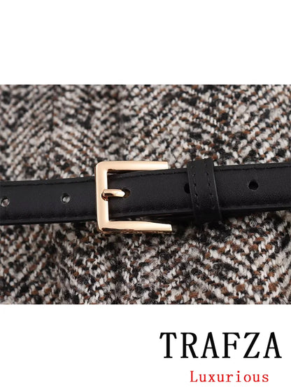 TRAFZA Vintage Casual Chic Women Blazer Single Breasted Sashes Solid Long Sleeve Blazer Fashion 2024 Autumn Winter Office Blazer