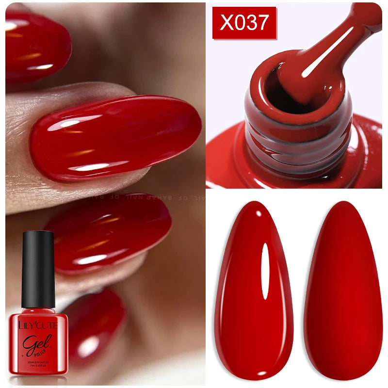 LILYCUTE 7ml Autumn Red Brown Gel Nail Polish 125 Colors All For Manicure Semi Permanent Soak Off Base Top Coat Nail Art Varnish