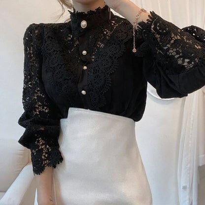 Autumn Elegant Lace Office Shirt Women's Blouse Long Sleeve Button Up Blouses Tops 2023 Spring Fashion Casual Ladies Shirts Top