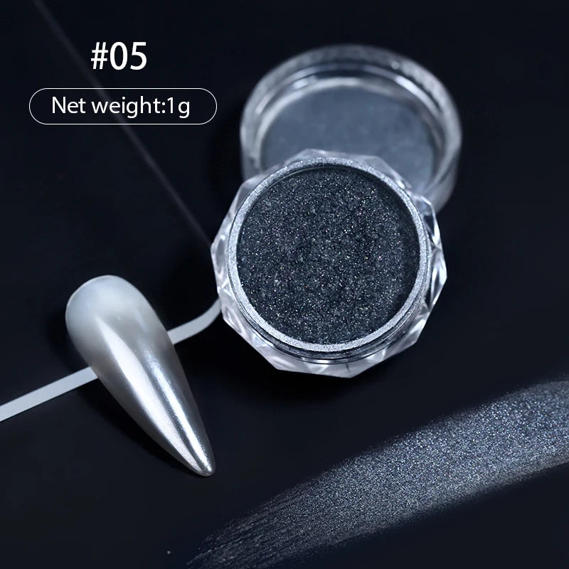 NICOLE DIARY 5g Aurora Pearl White Pink Nail Powder Chrome Pigments Metallic Rubbing Dust Moonlight Effect Nail Arts Decoration