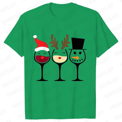 Christmas Wine T Shirts for Women Clothing Funny Cartoon T-shirts Kawaii Fashion Tshirt Korean Female Tops Christmas Wine Tees