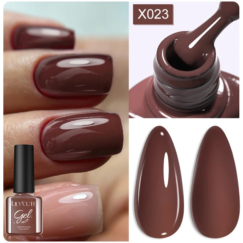 LILYCUTE 7ml Autumn Red Brown Gel Nail Polish 125 Colors All For Manicure Semi Permanent Soak Off Base Top Coat Nail Art Varnish