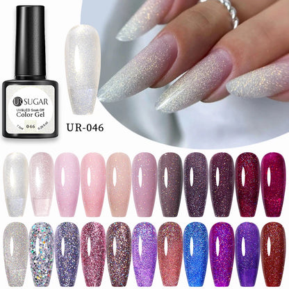 UR SUGAR 7.5ml Pink Shiny Glitter Color Gel Nail Polish Semi-permanent Varnish Base Gel Top Coat Soak Off UV LED Nail Art