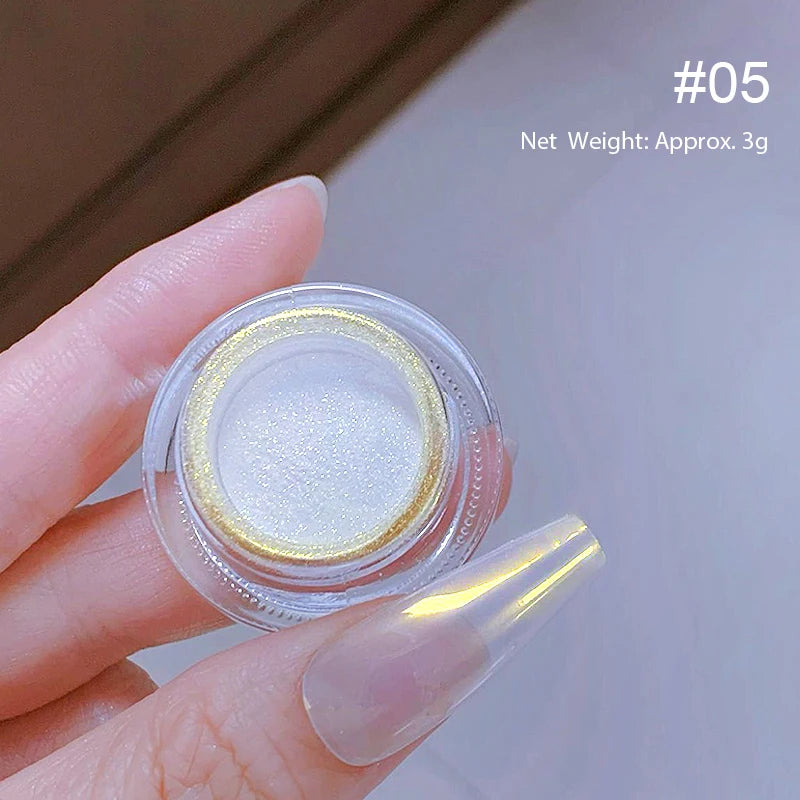 NICOLE DIARY Bright White Pearl Nail Powder Moonlight Plating Mirror Aurora Effect Pigments UV Gel Polish Chrome Dust Nail Decor