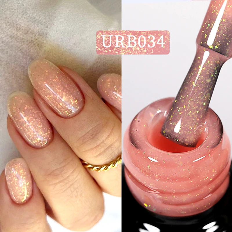 UR SUGAR 7ml Nude Pink Glitter Rubber Base Gel Polish Sparking Sequins Semi Permanent Soak Off Nail Art Varnish All For Manicure