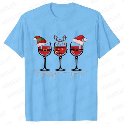 Christmas Wine T Shirts for Women Clothing Funny Cartoon T-shirts Kawaii Fashion Tshirt Korean Female Tops Christmas Wine Tees