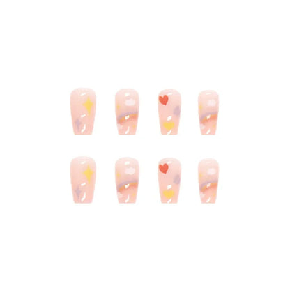 24P Cute Childlike Rainbow Nail Art Full Cover Artificial Fake Nails Wearing Reusable False Nails Ballerina Press on Nail Art