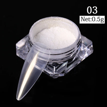 NICOLE DIARY 5g Aurora Pearl White Pink Nail Powder Chrome Pigments Metallic Rubbing Dust Moonlight Effect Nail Arts Decoration
