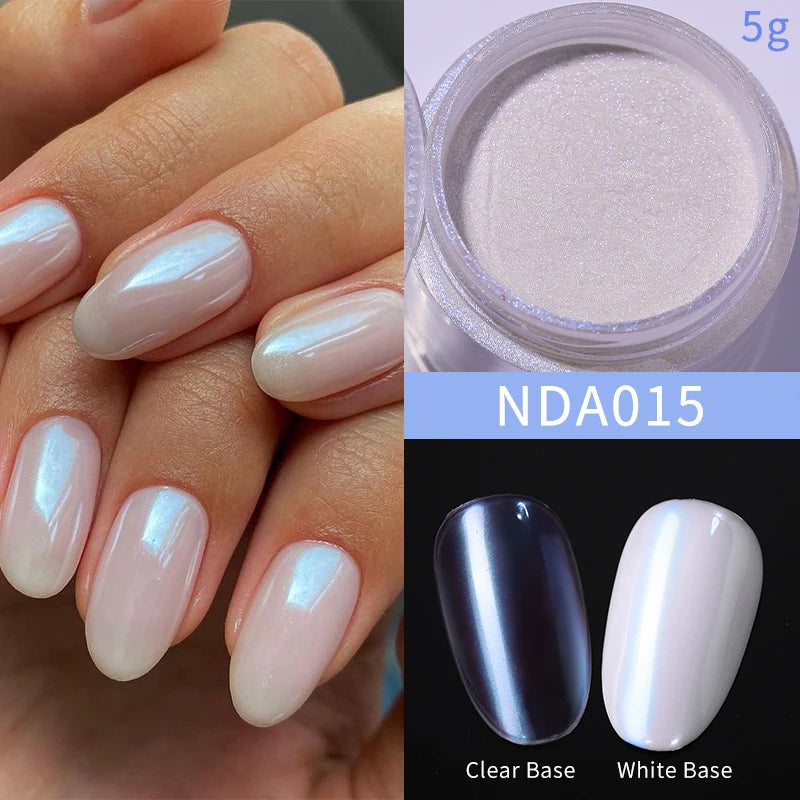NICOLE DIARY 5g Aurora Pearl White Pink Nail Powder Chrome Pigments Metallic Rubbing Dust Moonlight Effect Nail Arts Decoration
