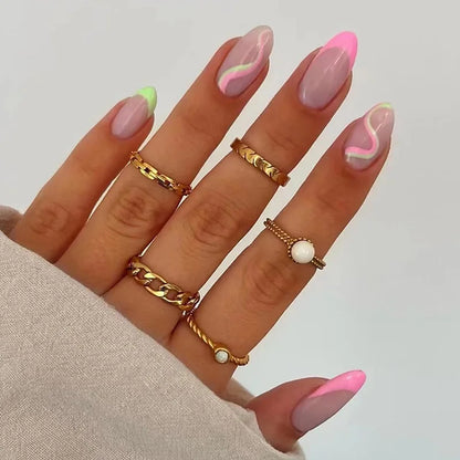 24Pcs Removable Wearable False Nails Art Short Glitter French Gold Edge Fake Nails Waterproof Press on Nail Tips Nails Supplies