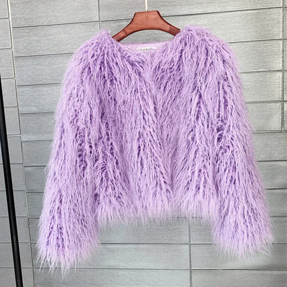 Women Fashion Faux Fur Coats Vintage Solid Loose Warm Flurry Coats Autumn Winter Lady Fashion Thick Streetwear Fur Jacket