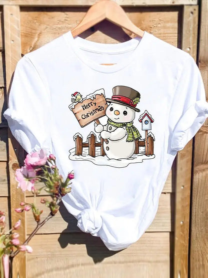 Merry Christmas New Year Holiday Graphic T Tee Fashion Cat Tree Lovely 90s Cute 2025 Print T Top Women Shirt Clothing T-shirts