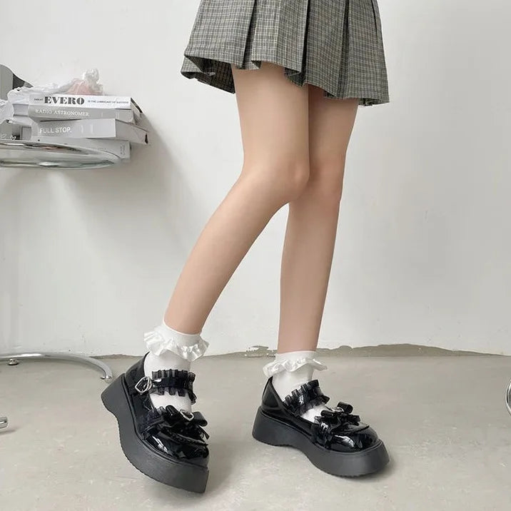 [Olmee] In Stock School Girl Jirai Kei Accessories Loafer Pumps JK Platform Shoes Japanese Leather Lolita Mine Style y2k Kawaii