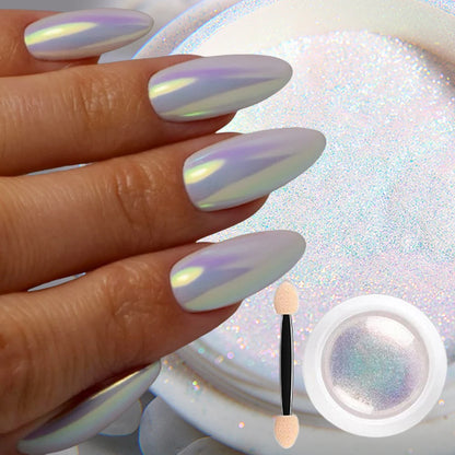10g/Bottle Pearls White Nail Pigment Glitter Aurora Nail Powder Purple Chrome Glitter Pigment Dust UV Manicure Dip Powder