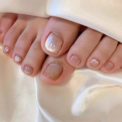 24Pcs False Toes Nails French Square Nude Color Nature Fake Toe Nails Feet Nail Tips Artificial Press On Toenails for Women 2025