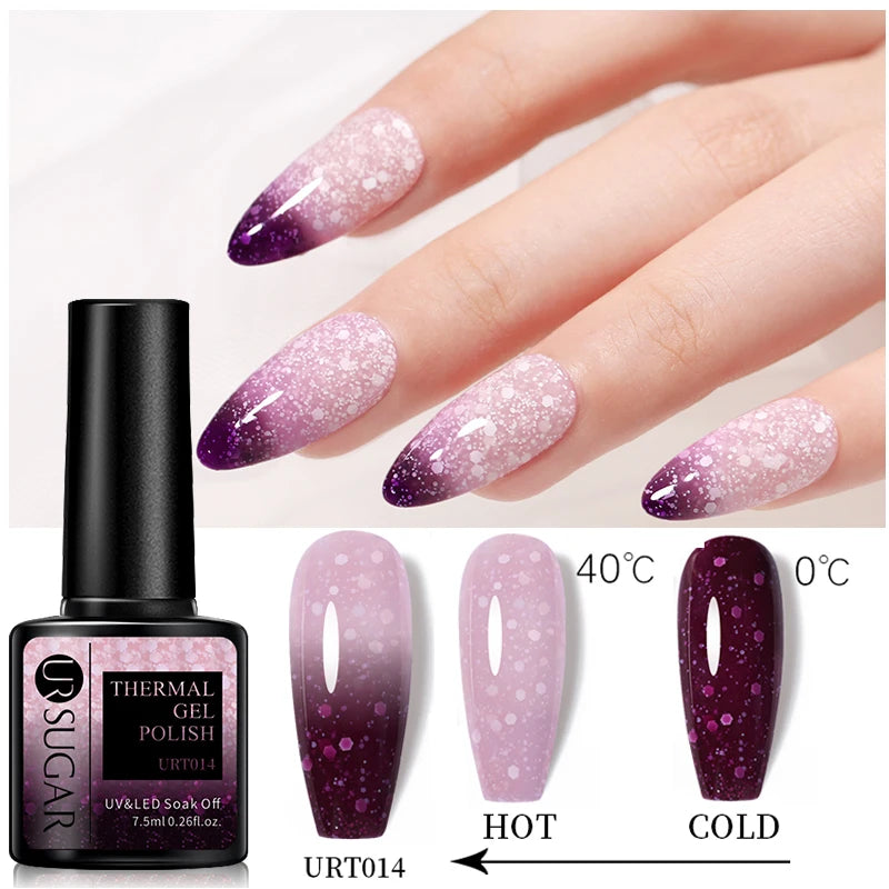 UR SUGAR 7.5ml Thermal Nail Gel Polish Winter Snow Sequins Color Changing Snowflakes Soak Off UV Semi-permanent Nail Art Varnish