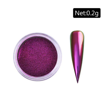 NICOLE DIARY Aurora Nail Powder Chrome Pigment Pearl Metallic Rubbing Dust Chameleon Effect Nail Art Glitter Manicure Decoration