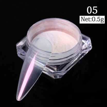 NICOLE DIARY Aurora Nail Powder Chrome Pigment Pearl Metallic Rubbing Dust Chameleon Effect Nail Art Glitter Manicure Decoration