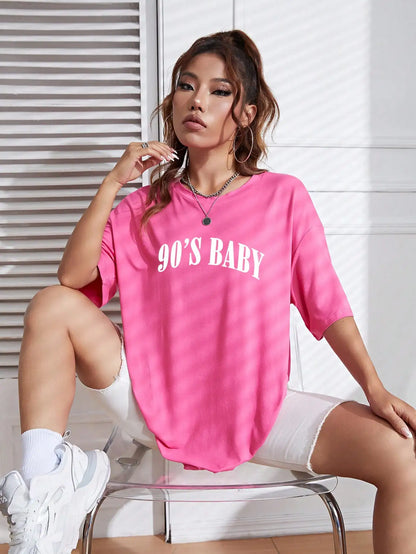 90's Baby Creativity Letter Cotton T-Shirts For Women Funny Oversize Tops Street Hip Hop Clothing All-math Female Short Sleeve