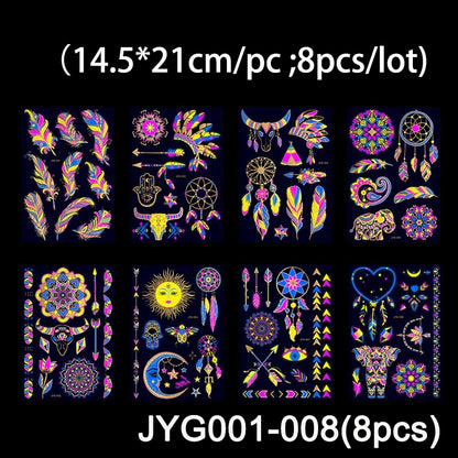 Luminous Temporary Tattoos Stickers Fluorescent Neon In Dark Illuminate Tattoo Elephant/Love Heart Shoulder Tattoo Party Sticker