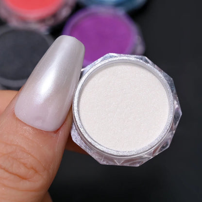 10g/Bottle Pearls White Nail Pigment Glitter Aurora Nail Powder Purple Chrome Glitter Pigment Dust UV Manicure Dip Powder