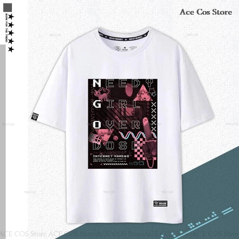 NEEDY GIRL OVERDOSE Kangel Rain Black T-shirt Jirai Kei Graphic Ita Tee Unisex Outfit Top Short Sleeve Kawaii Doujin Clothes