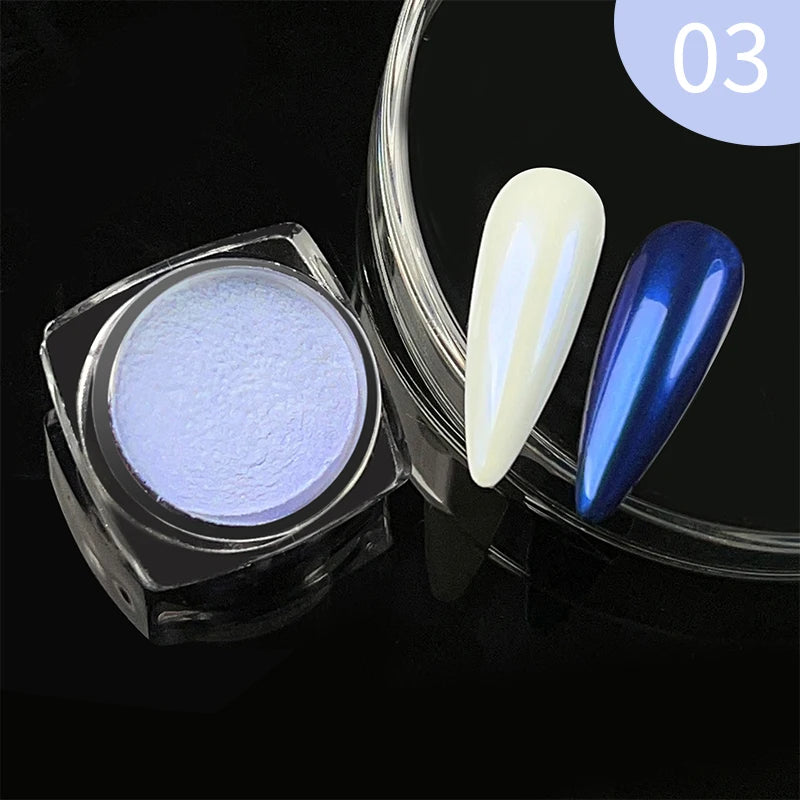 NICOLE DIARY 5g Aurora Pearl White Pink Nail Powder Chrome Pigments Metallic Rubbing Dust Moonlight Effect Nail Arts Decoration