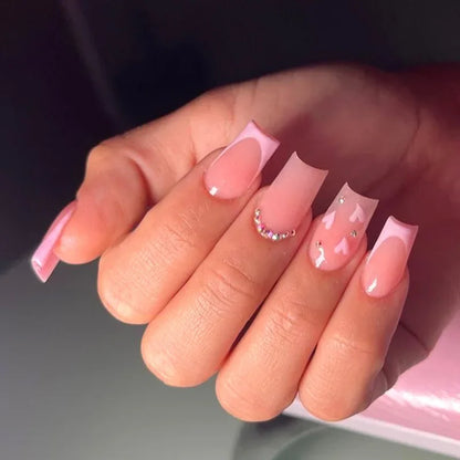 24PCS Shiny Pearl Wearable False Nails Short Square Fake Nail Simple Press on Nails Detachable Full Cover Nail Tips With Glue