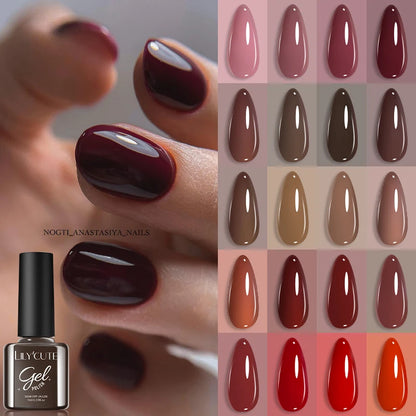 LILYCUTE 7ml Autumn Red Brown Gel Nail Polish 125 Colors All For Manicure Semi Permanent Soak Off Base Top Coat Nail Art Varnish