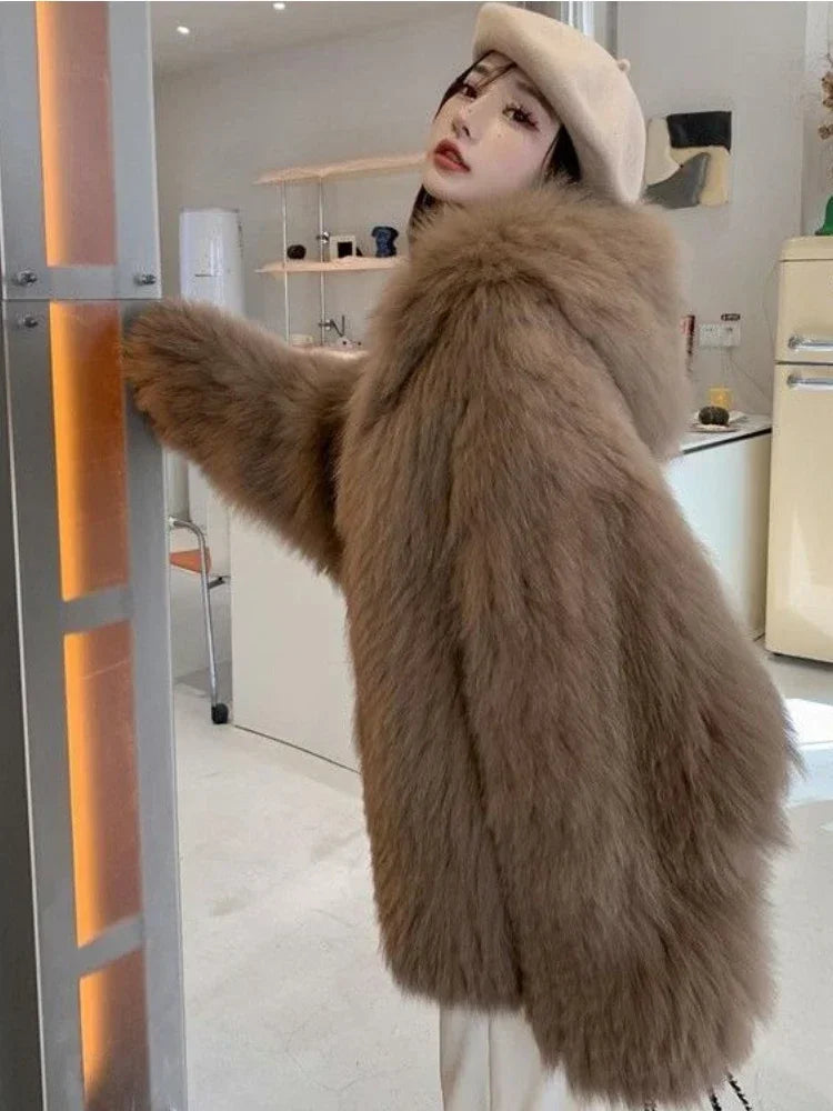 Women's Winter Jacket，Imitation Fox Fur Coat，new in Outerwears，Hooded Fur Jacket，faux Fur Coat Women，winter Coats Woman 2024