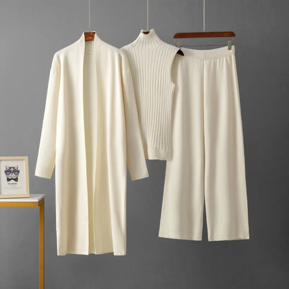 HLBCBG Autumn 3 Piece Women Cardigan Tracksuits Fashion Knitted Pants Sets Ladies Sweater Suit Vintage Fashion Ladies 3 Pieces
