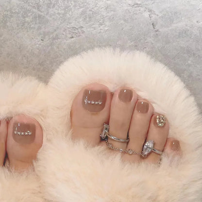 24Pcs False Toes Nails French Square Nude Color Nature Fake Toe Nails Feet Nail Tips Artificial Press On Toenails for Women 2025