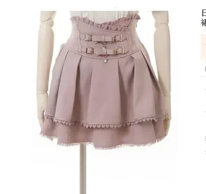 Sweet Cute Girls Short Sleeve Tops Japanese Style Mine Mass-Produced 2025 Summer Kawaii Slimming Lace Off-Shoulder Shirt