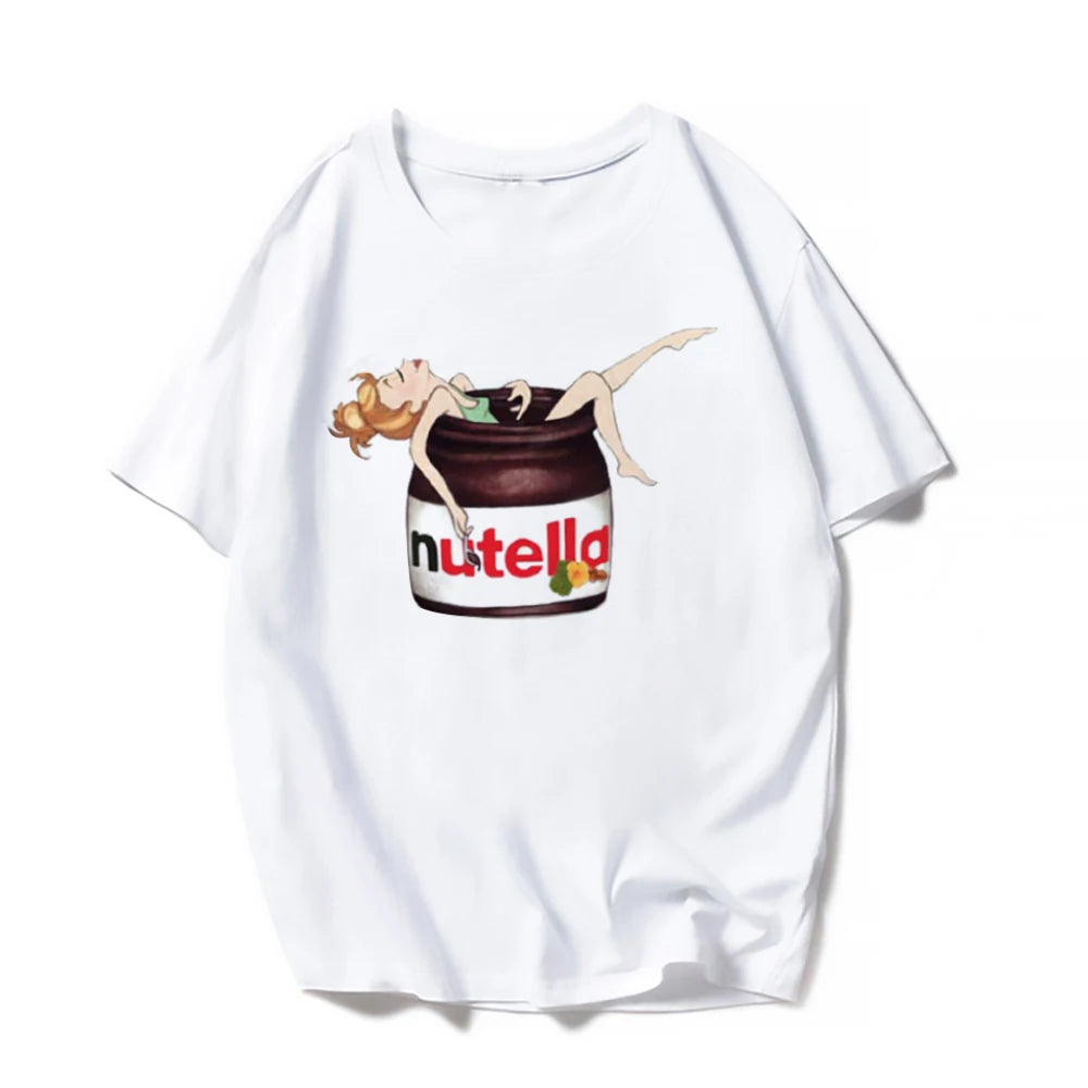 New Nutella Print T Shirt Women 90s Harajuku Kawaii  Fashion T-shirt Graphic Cute Cartoon Tshirt Korean Style Top Tees Female