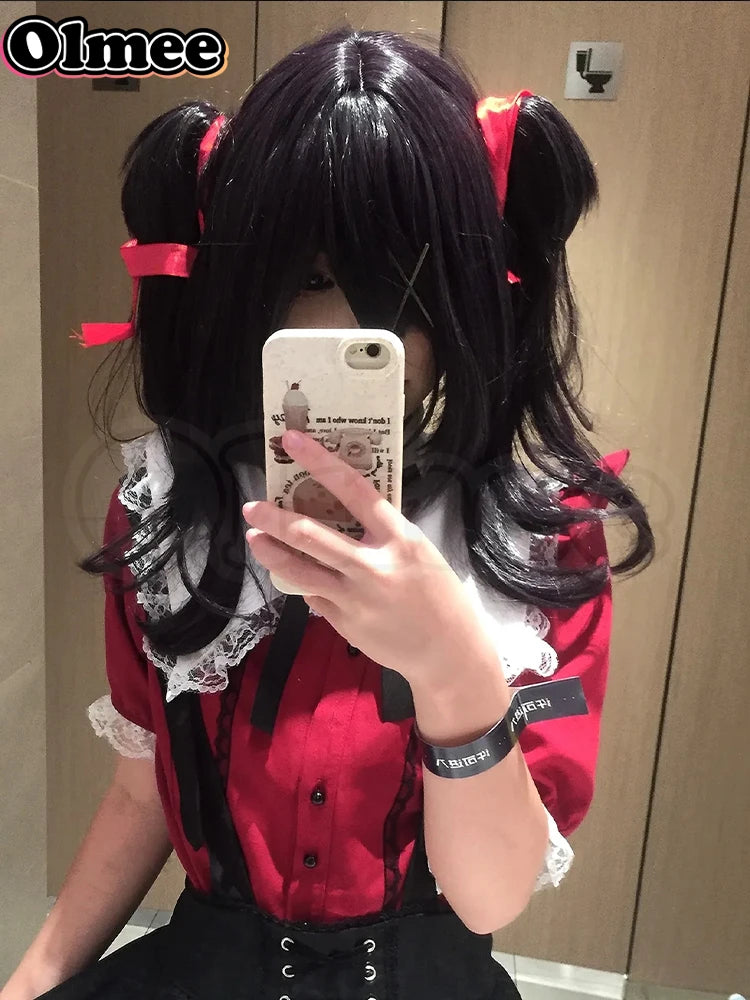 [Olmee] In Stock Red Wine Jirai Kei Lace T Shirt Ame chan Cosplay Sweet Ryousan Gata Lolita Mine Style y2k Needy Girl Overdose