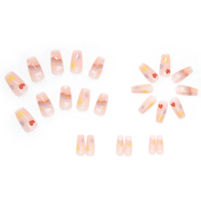 24P Cute Childlike Rainbow Nail Art Full Cover Artificial Fake Nails Wearing Reusable False Nails Ballerina Press on Nail Art