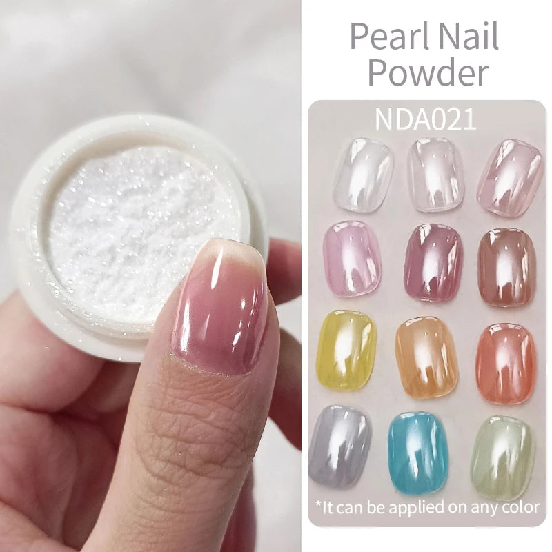 NICOLE DIARY Bright White Pearl Nail Powder Moonlight Plating Mirror Aurora Effect Pigments UV Gel Polish Chrome Dust Nail Decor