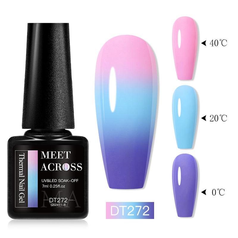 MEET ACROSS Autumn Winter Thermal Color Changing Gel Nail Polish Nude Brown 3-layers Color Changing Nail Art UV Gel Varnish 7ml