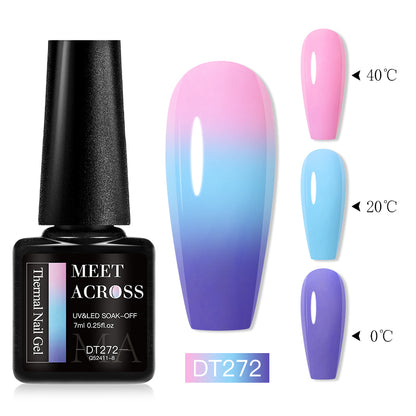 MEET ACROSS Autumn Winter Thermal Color Changing Gel Nail Polish Nude Brown 3-layers Color Changing Nail Art UV Gel Varnish 7ml
