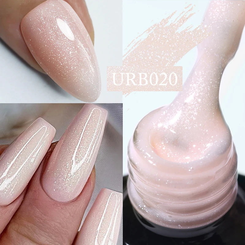 UR SUGAR 7ml Nude Pink Glitter Rubber Base Gel Polish Sparking Sequins Semi Permanent Soak Off Nail Art Varnish All For Manicure