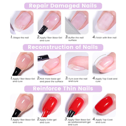 UR SUGAR 7ML Fiber Rubber Base Gel for Broken Nail Repaired Fiberglass Clear Quick Building UV Construction Gel Soak Off Varnish