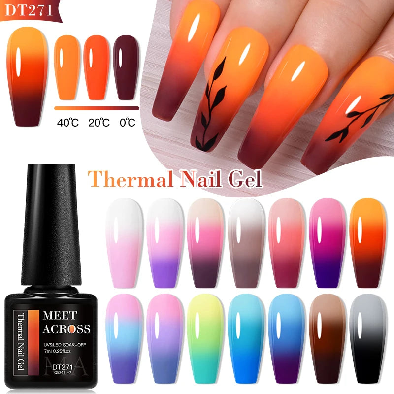 MEET ACROSS Autumn Winter Thermal Color Changing Gel Nail Polish Nude Brown 3-layers Color Changing Nail Art UV Gel Varnish 7ml