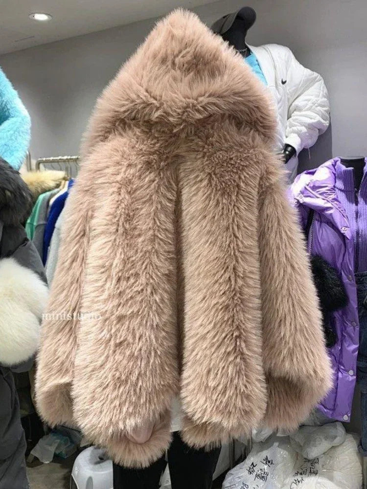 Women's Winter Jacket，Imitation Fox Fur Coat，new in Outerwears，Hooded Fur Jacket，faux Fur Coat Women，winter Coats Woman 2024